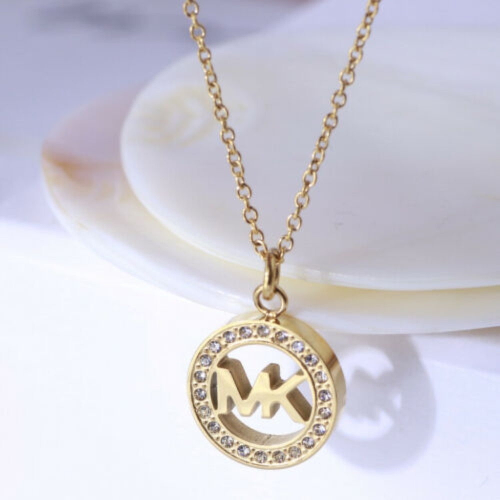 NWT Michael Kors Logo Pave GOLD Circle Necklace